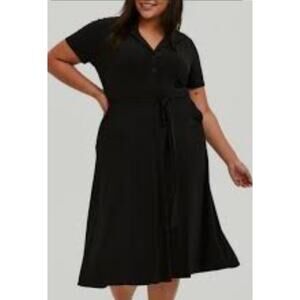 Torrid Knit Collared Midi Dress 3X Button Front Black Pockets